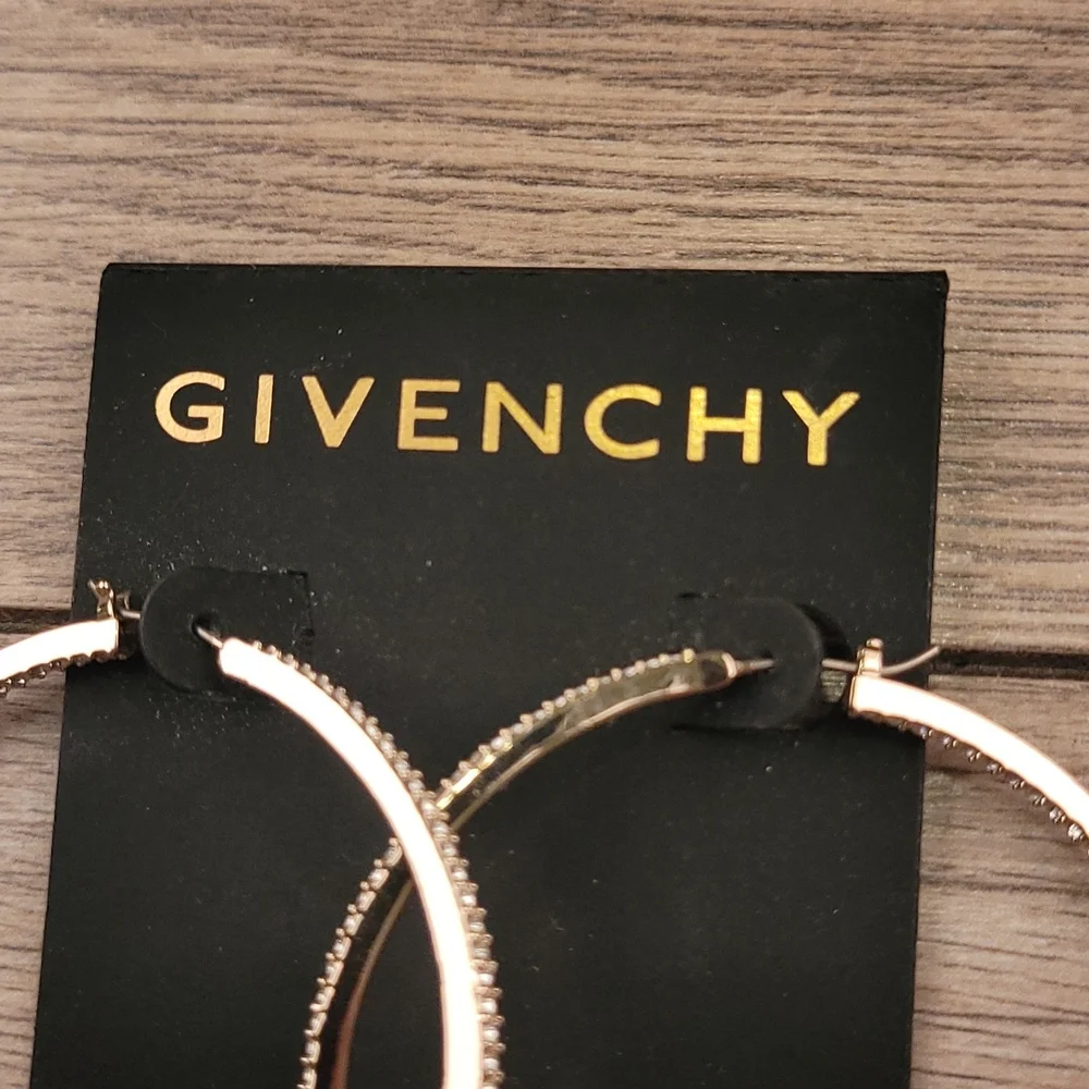 GIVENCHY Silver Gold‎ Color Loop Diamond Interior Womens Jewelry Earrings NEW